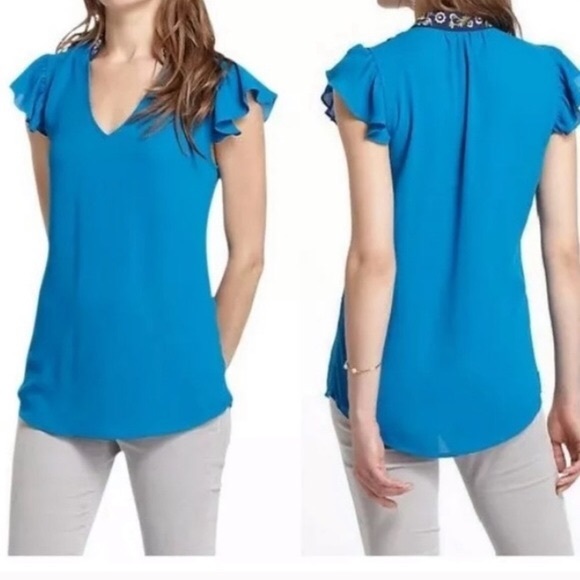 HD in Paris Anthropologie Flutter Sleeve Blouse - Picture 1 of 7